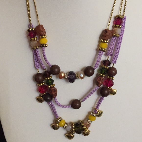 Betsey Johnson Skull Purple Macramé Necklace - Picture 1 of 8